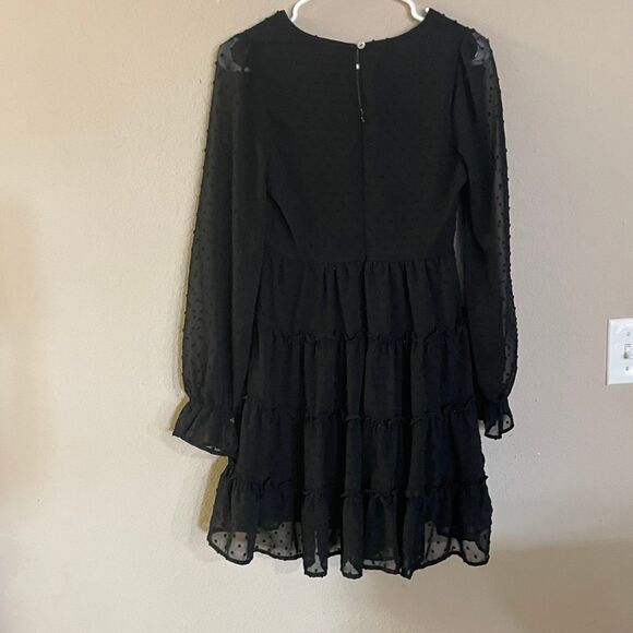 Alter’d State small Women's Deep V Neck Dress Swiss Dots Long Sleeve Ruffle - Picture 6 of 6